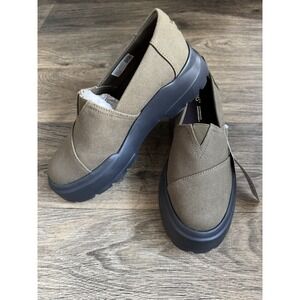 Toms Platform Slip-On Shoes in Olive/Tan Canvas with Black Platform